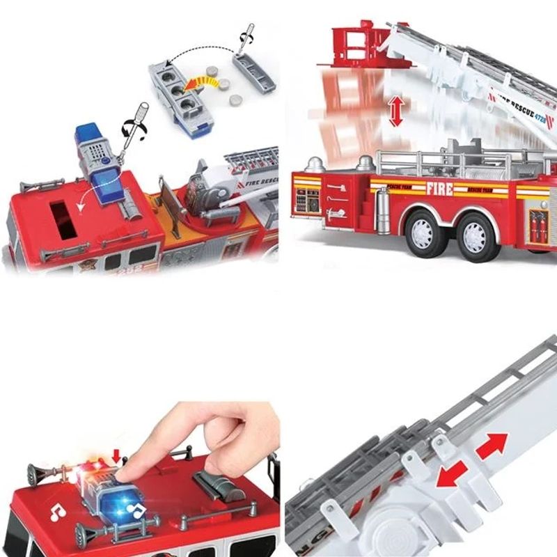 Jucarii, Copii si Bebe - Jucarii si jocuri - Vehicule si jucarii cu telecomanda - Masinute - Vehicul de pompieri, cu scara, cu sunet si lumini, 67x12.5x19cm, rosu - Infinity.ro