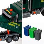 Jucarii, Copii si Bebe - Jucarii si jocuri - Vehicule si jucarii cu telecomanda - Masinute - Jucarie camion gunoier, cu 3 pubele, cu lumina si sunet, 42x14x21.5cm, verde - Infinity.ro