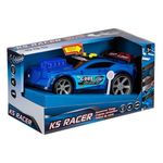 Jucarii, Copii si Bebe - Jucarii si jocuri - Vehicule si jucarii cu telecomanda - Masinute - Masina de curse, cu sunet si lumini, buton pentru deplasare, 28x14.5x15cm, albastru - Infinity.ro