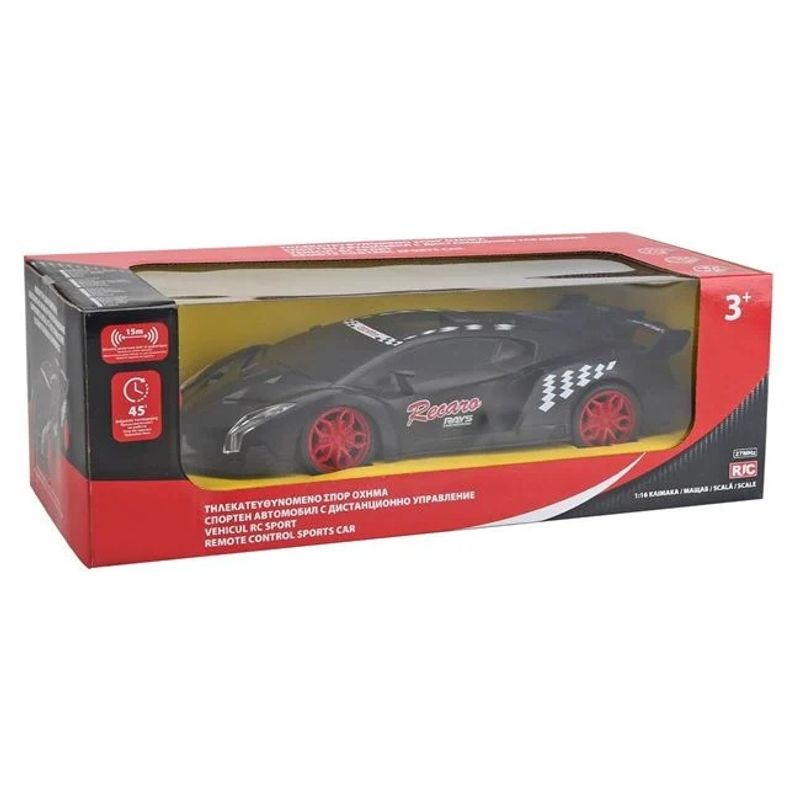 Jucarii, Copii si Bebe - Jucarii si jocuri - Vehicule si jucarii cu telecomanda - Masinute - Masina de curse, cu lumini si telecomanda, miscare inainte-inapoi, viraj stanga-dreapta, 34x14.5x11cm, negru - Infinity.ro