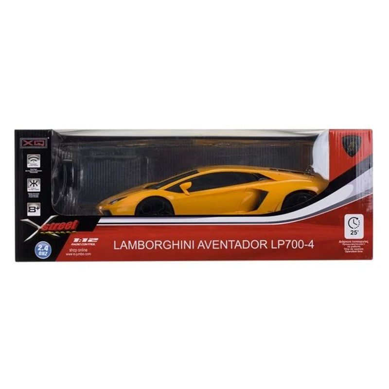 Jucarii, Copii si Bebe - Jucarii si jocuri - Vehicule si jucarii cu telecomanda - Masinute - Masina Lamborghini Aventator, cu telecomanda si lumini, faruri cu led, timp functionare 25 minute, 53x23.5x20cm, galben - Infinity.ro