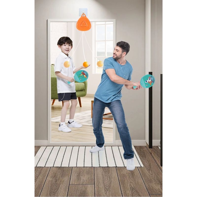Sport si Outdoor - Sporturi cu paleta - Tenis - Rachete si mingi de tenis - Set Palete pentru Tenis de Masa, Flippy, pentru Copii, Accesoriu de Agatat Inclus, 2 Mingi, Design Animat, Albastru - Infinity.ro