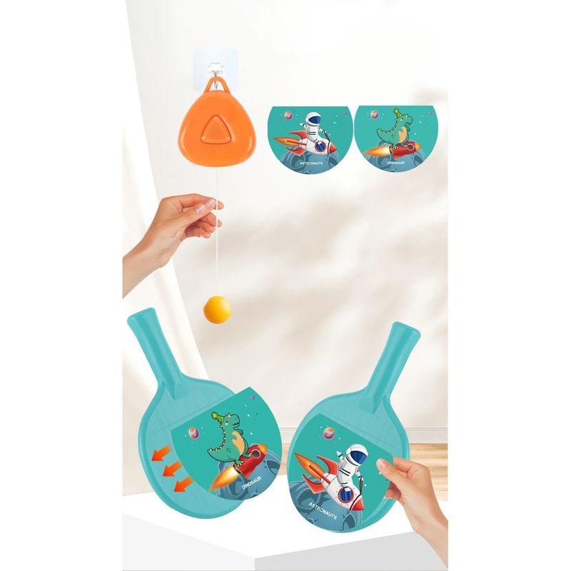 Sport si Outdoor - Sporturi cu paleta - Tenis - Rachete si mingi de tenis - Set Palete pentru Tenis de Masa, Flippy, pentru Copii, Accesoriu de Agatat Inclus, 2 Mingi, Design Animat, Albastru - Infinity.ro