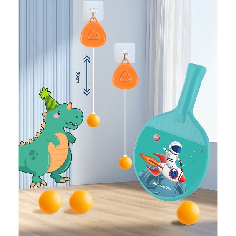 Sport si Outdoor - Sporturi cu paleta - Tenis - Rachete si mingi de tenis - Set Palete pentru Tenis de Masa, Flippy, pentru Copii, Accesoriu de Agatat Inclus, 2 Mingi, Design Animat, Albastru - Infinity.ro
