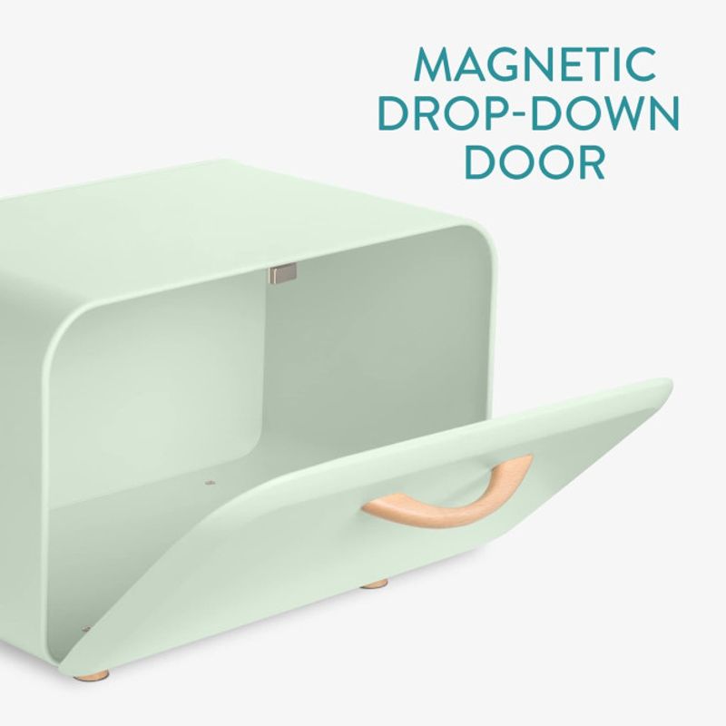 Casa si Gradina - Bucatarie si vesela - Organizare si depozitare bucatarie - Cutii alimentare - Cutie de paine din metal, Navaris, deschidere frontala, 35.2x23.5x23 cm, Verde deschis - Infinity.ro