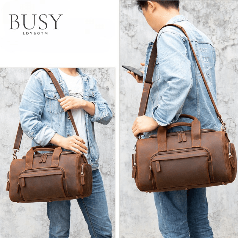 Sport si Outdoor - Articole de voiaj - Genti voiaj - Geanta fitness, voiaj, din piele naturala premium CrazyHorse, BUSY LDY & GTM® Luk , coffee - Infinity.ro