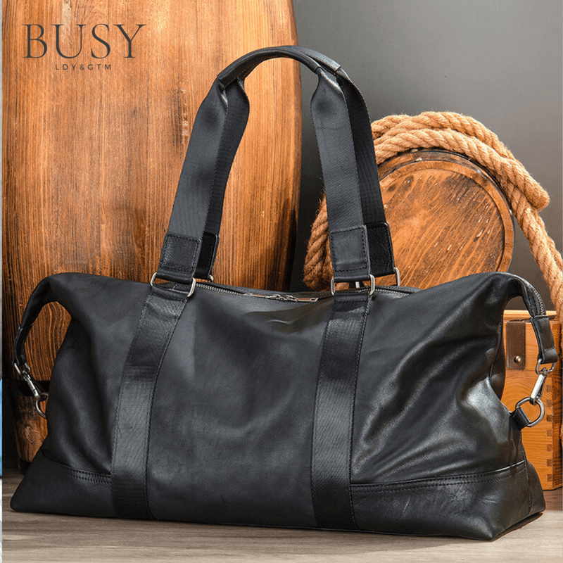 Sport si Outdoor - Articole de voiaj - Genti voiaj - Geanta voiaj, fitness Maverick, piele naturala, compartiment laptop, unisex, capacitate mare, neagra - Infinity.ro