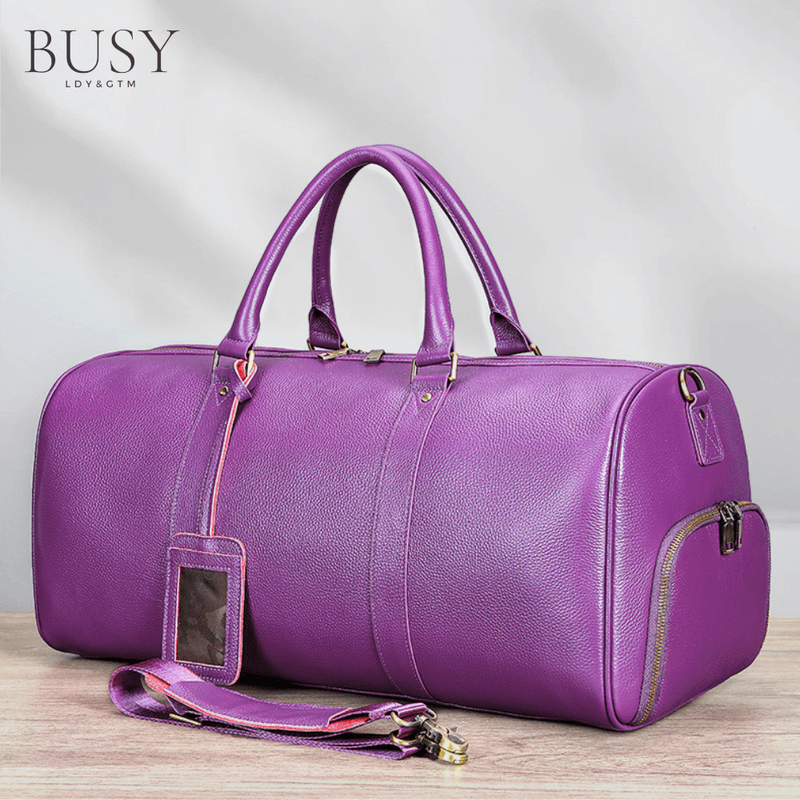 Sport si Outdoor - Articole de voiaj - Genti voiaj - Geanta voiaj, fitness Indigo, piele naturala, compartiment incaltaminte, unisex, capacitate mare, mov - Infinity.ro