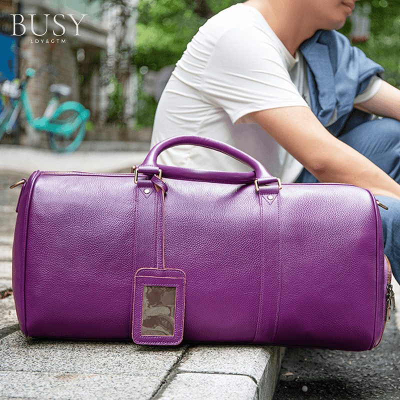 Sport si Outdoor - Articole de voiaj - Genti voiaj - Geanta voiaj, fitness Indigo, piele naturala, compartiment incaltaminte, unisex, capacitate mare, mov - Infinity.ro