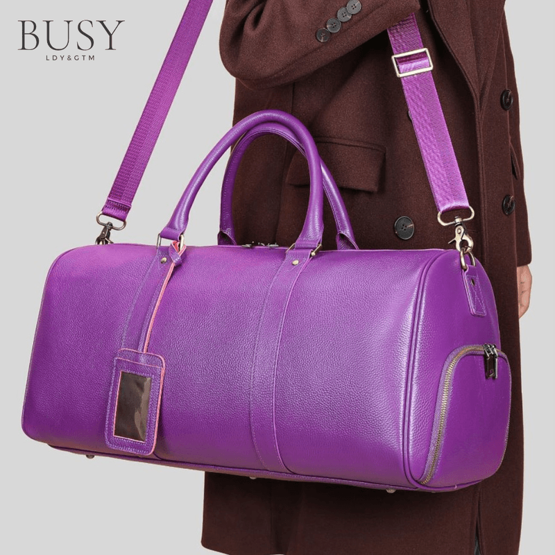 Sport si Outdoor - Articole de voiaj - Genti voiaj - Geanta voiaj, fitness Indigo, piele naturala, compartiment incaltaminte, unisex, capacitate mare, mov - Infinity.ro