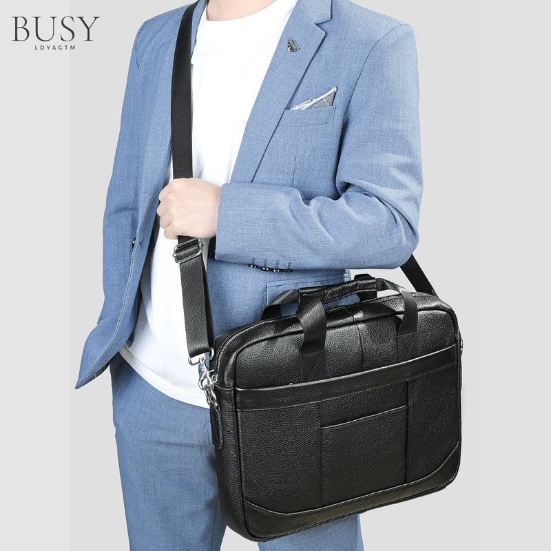 Laptop, Telefoane si Tablete - Laptopuri si accesorii - Accesorii Laptop - Genti laptop - Geanta laptop 15' Profu', piele naturala, unisex,  de umar, de mana, neagra - Infinity.ro