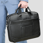 Laptop, Telefoane si Tablete - Laptopuri si accesorii - Accesorii Laptop - Genti laptop - Geanta laptop 15' Profu', piele naturala, unisex,  de umar, de mana, neagra - Infinity.ro