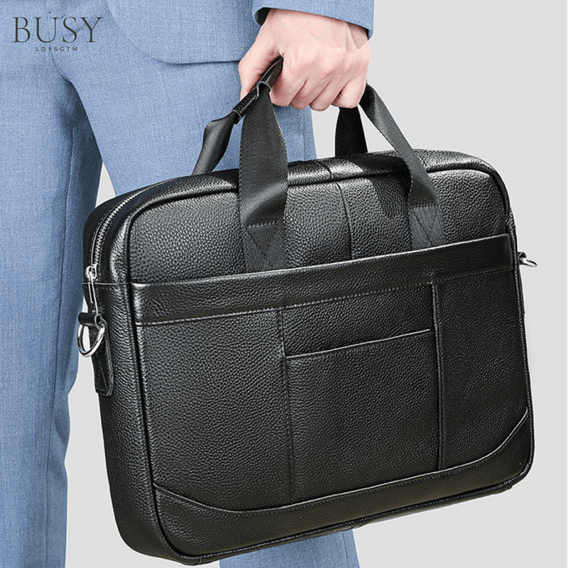 Laptop, Telefoane si Tablete - Laptopuri si accesorii - Accesorii Laptop - Genti laptop - Geanta laptop 15' Profu', piele naturala, unisex,  de umar, de mana, neagra - Infinity.ro