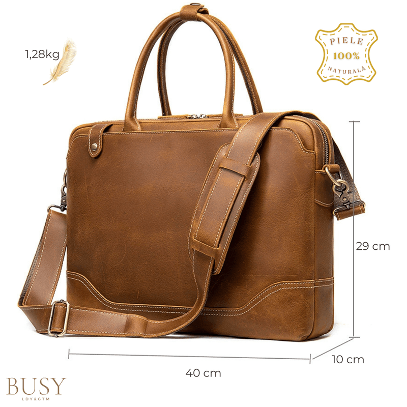 Laptop, Telefoane si Tablete - Laptopuri si accesorii - Accesorii Laptop - Genti laptop - Geanta laptop 15,6 din piele naturala CrazyHorse, BUSY LDY&GTM® Patrik, curea de umar si manere din piele,  maro - Infinity.ro