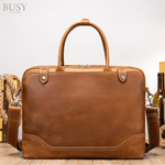 Laptop, Telefoane si Tablete - Laptopuri si accesorii - Accesorii Laptop - Genti laptop - Geanta laptop 15,6 din piele naturala CrazyHorse, BUSY LDY&GTM® Patrik, curea de umar si manere din piele,  maro - Infinity.ro