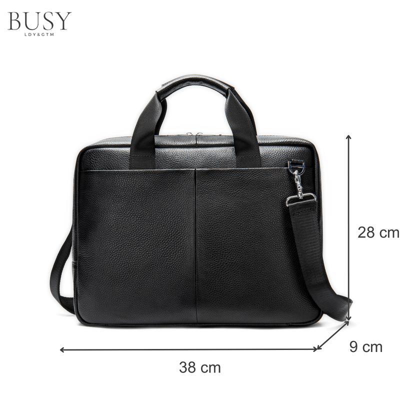 Laptop, Telefoane si Tablete - Laptopuri si accesorii - Accesorii Laptop - Genti laptop - Geanta laptop 15,6' Flume, piele naturala, servieta unisex, multiple compartimente,negru - Infinity.ro