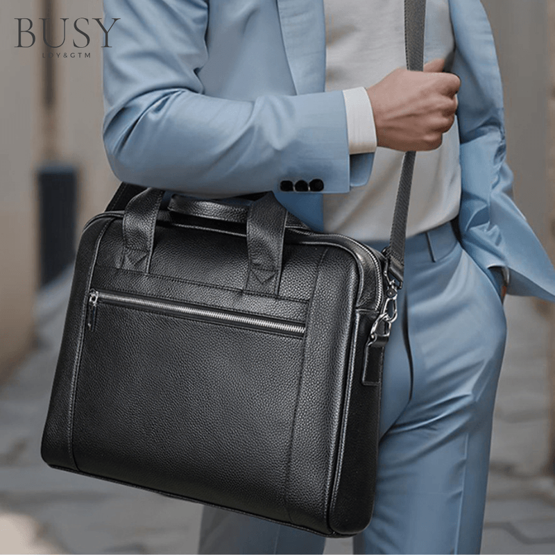 Laptop, Telefoane si Tablete - Laptopuri si accesorii - Accesorii Laptop - Genti laptop - Geanta laptop 14' Baron, piele naturala, servieta unisex, de umar si de mana, neagra - Infinity.ro