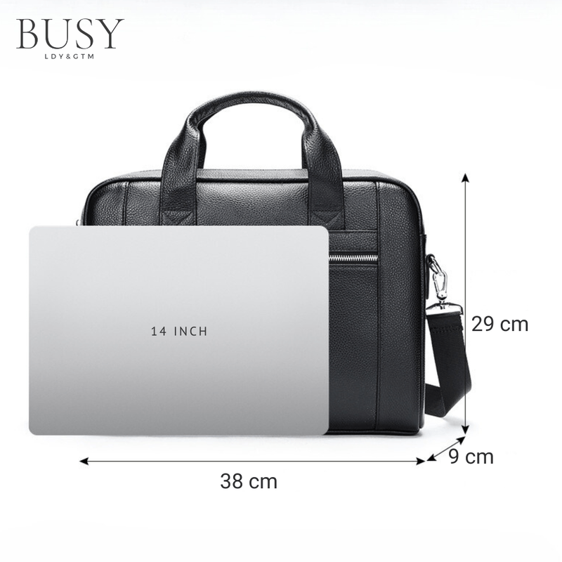 Laptop, Telefoane si Tablete - Laptopuri si accesorii - Accesorii Laptop - Genti laptop - Geanta laptop 14' Baron, piele naturala, servieta unisex, de umar si de mana, neagra - Infinity.ro