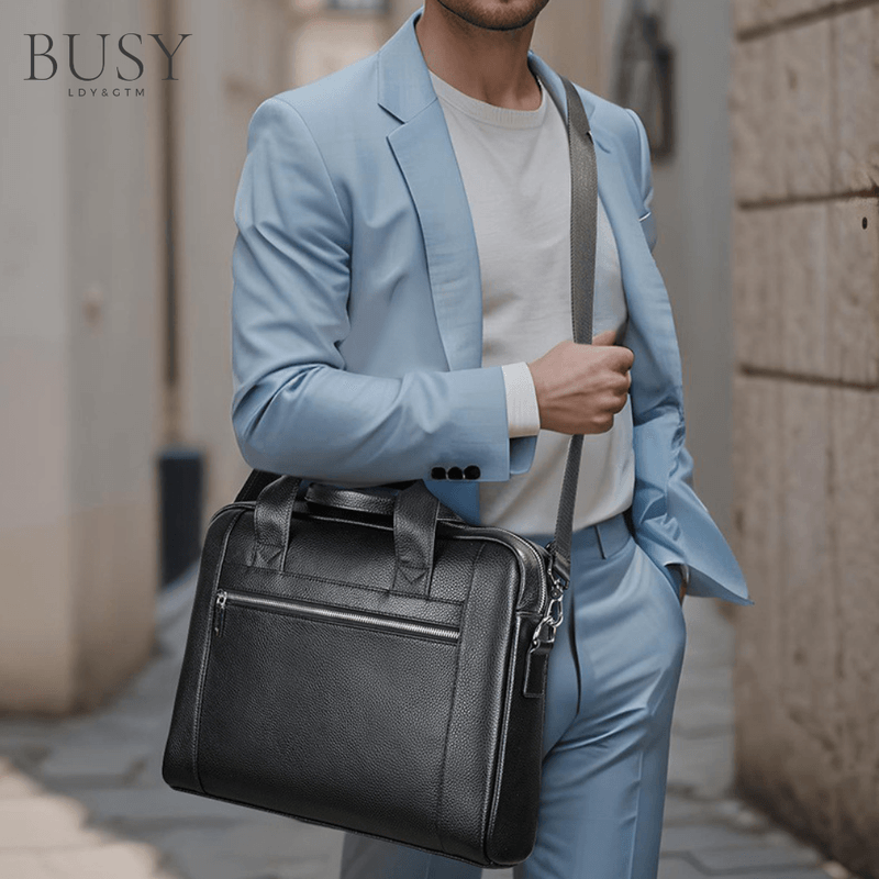 Laptop, Telefoane si Tablete - Laptopuri si accesorii - Accesorii Laptop - Genti laptop - Geanta laptop 14' Baron, piele naturala, servieta unisex, de umar si de mana, neagra - Infinity.ro