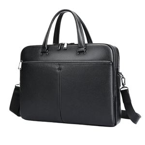 Geanta laptop 17’ Buckingham, piele naturala, servieta unisex, suport prindere troler, compartiment tableta, neagra