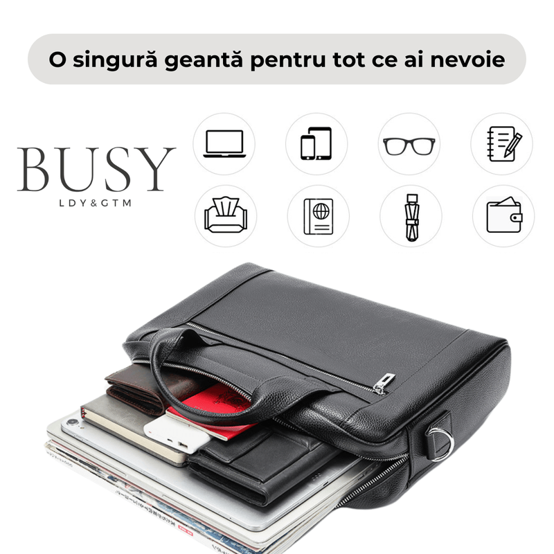 Laptop, Telefoane si Tablete - Laptopuri si accesorii - Accesorii Laptop - Genti laptop - Geanta laptop 14' Baron, piele naturala, servieta unisex, de umar si de mana, neagra - Infinity.ro