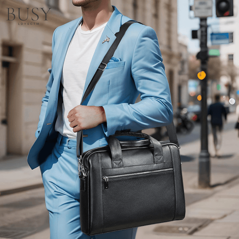 Laptop, Telefoane si Tablete - Laptopuri si accesorii - Accesorii Laptop - Genti laptop - Geanta laptop 14' Baron, piele naturala, servieta unisex, de umar si de mana, neagra - Infinity.ro