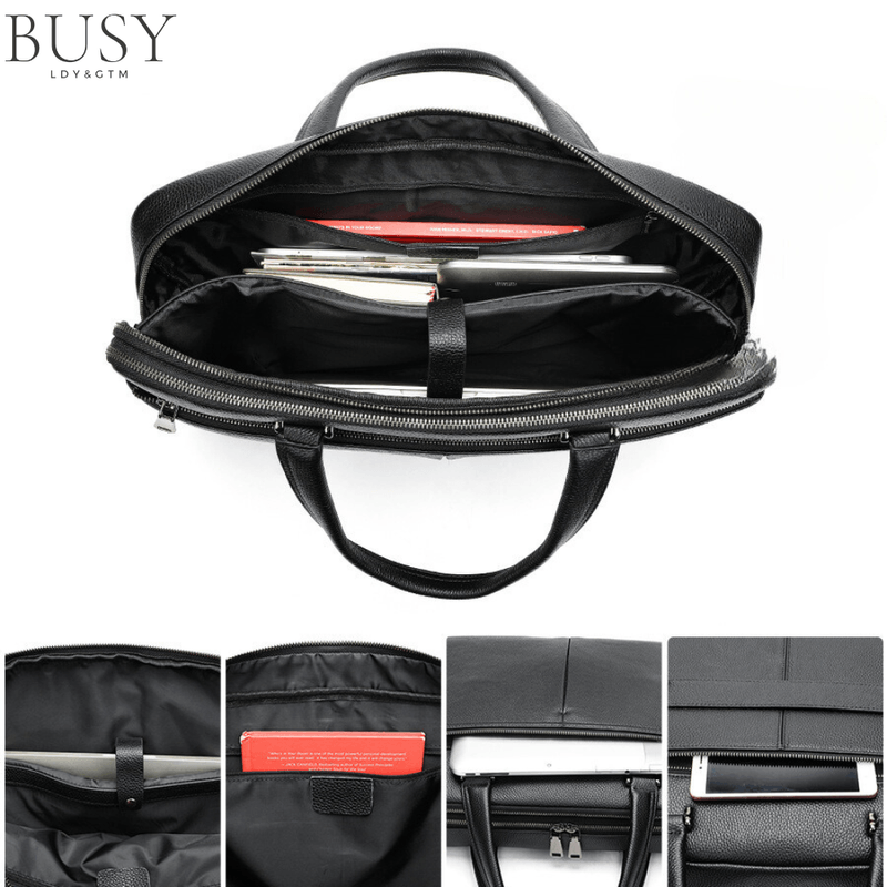 Laptop, Telefoane si Tablete - Laptopuri si accesorii - Accesorii Laptop - Genti laptop - Geanta laptop 17’ Buckingham, piele naturala, servieta unisex, suport prindere troler, compartiment tableta, neagra - Infinity.ro