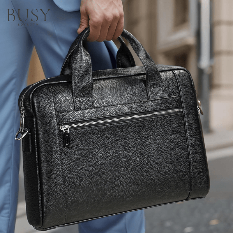 Laptop, Telefoane si Tablete - Laptopuri si accesorii - Accesorii Laptop - Genti laptop - Geanta laptop 14' Baron, piele naturala, servieta unisex, de umar si de mana, neagra - Infinity.ro