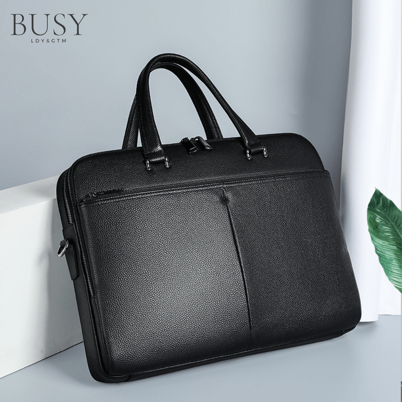 Laptop, Telefoane si Tablete - Laptopuri si accesorii - Accesorii Laptop - Genti laptop - Geanta laptop 17’ Buckingham, piele naturala, servieta unisex, suport prindere troler, compartiment tableta, neagra - Infinity.ro