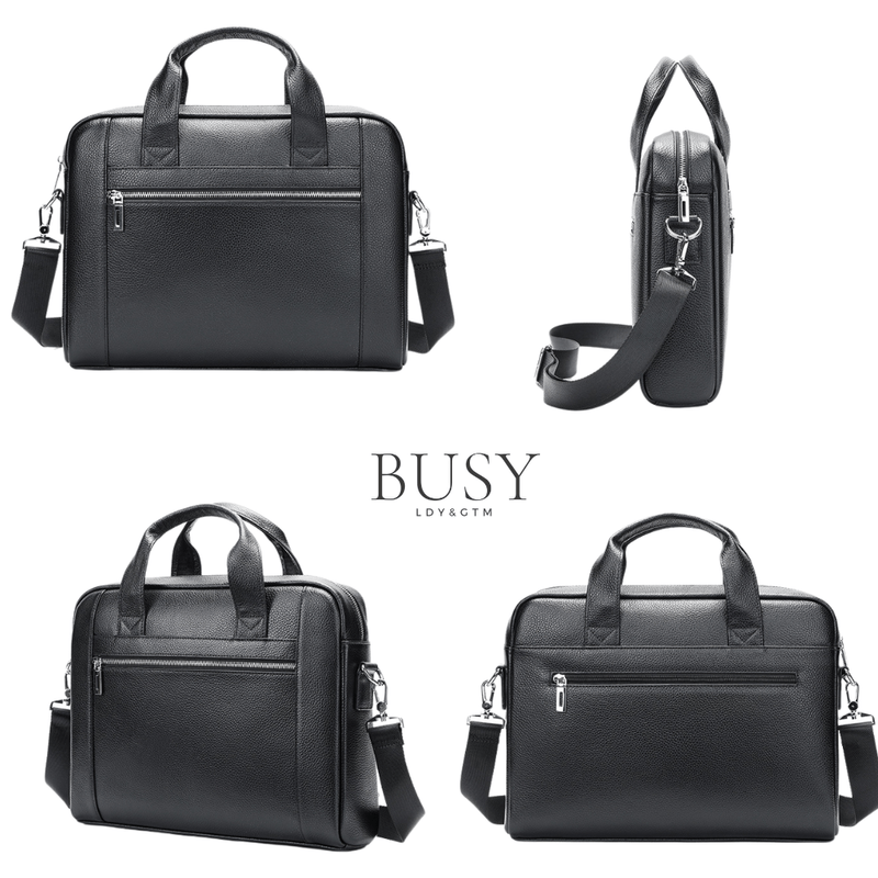 Laptop, Telefoane si Tablete - Laptopuri si accesorii - Accesorii Laptop - Genti laptop - Geanta laptop 14' Baron, piele naturala, servieta unisex, de umar si de mana, neagra - Infinity.ro