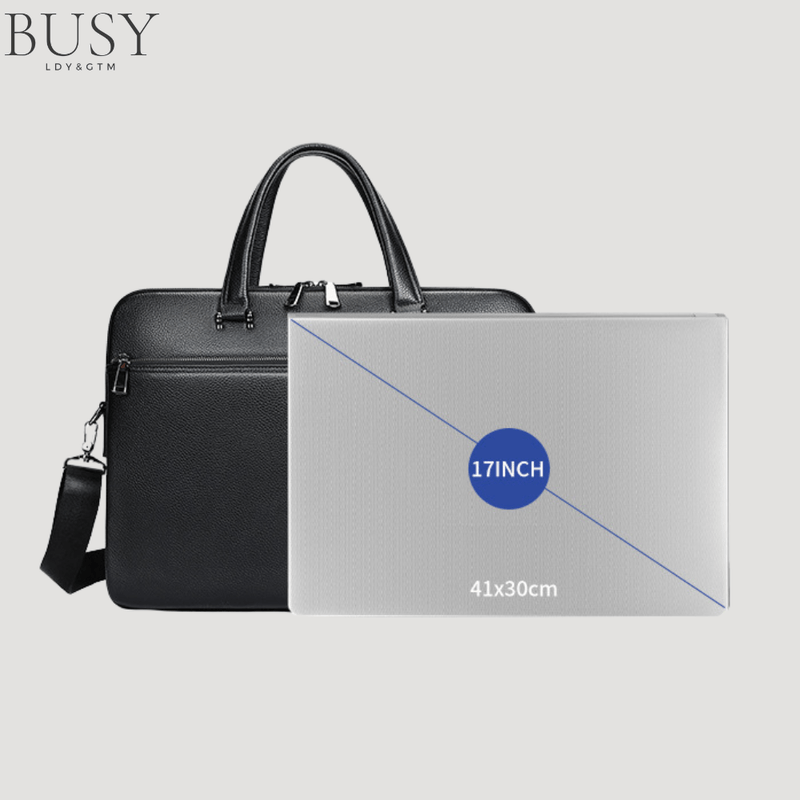 Laptop, Telefoane si Tablete - Laptopuri si accesorii - Accesorii Laptop - Genti laptop - Geanta laptop 17’ Buckingham, piele naturala, servieta unisex, suport prindere troler, compartiment tableta, neagra - Infinity.ro