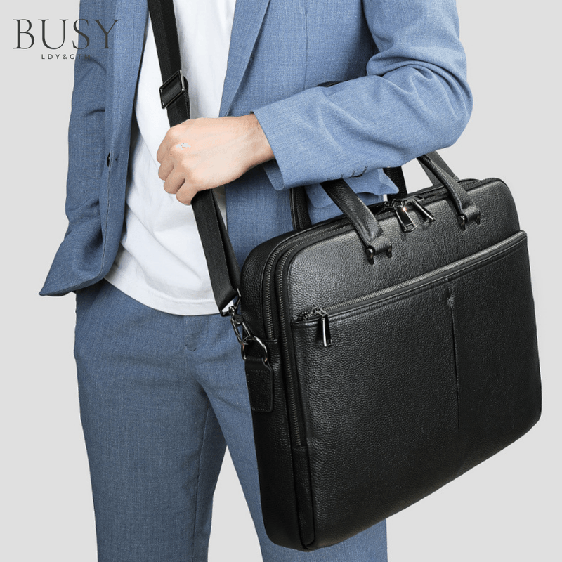 Laptop, Telefoane si Tablete - Laptopuri si accesorii - Accesorii Laptop - Genti laptop - Geanta laptop 17’ Buckingham, piele naturala, servieta unisex, suport prindere troler, compartiment tableta, neagra - Infinity.ro