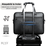 Laptop, Telefoane si Tablete - Laptopuri si accesorii - Accesorii Laptop - Genti laptop - Geanta laptop 17’ Buckingham, piele naturala, servieta unisex, suport prindere troler, compartiment tableta, neagra - Infinity.ro