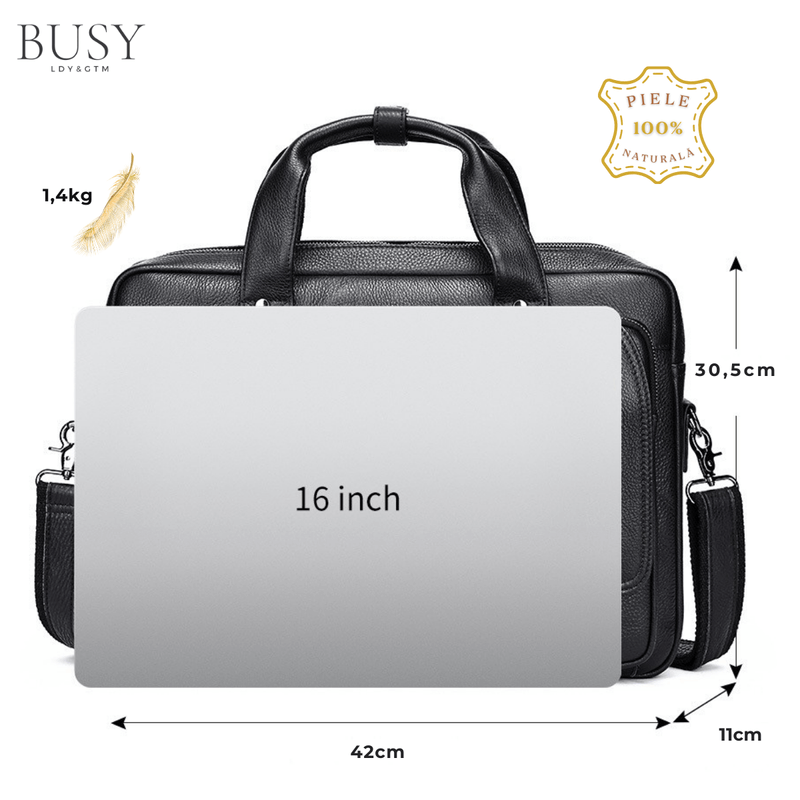 Laptop, Telefoane si Tablete - Laptopuri si accesorii - Accesorii Laptop - Genti laptop - Geanta laptop 16' din piele naturala Elit, neagra - Infinity.ro