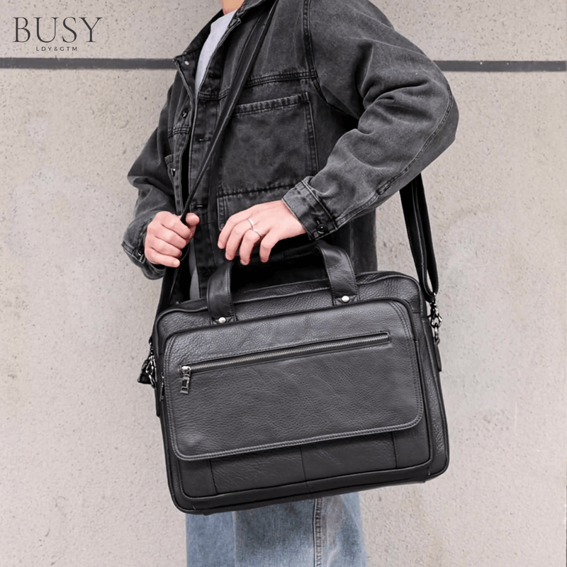 Laptop, Telefoane si Tablete - Laptopuri si accesorii - Accesorii Laptop - Genti laptop - Geanta laptop 16' din piele naturala Elit, neagra - Infinity.ro