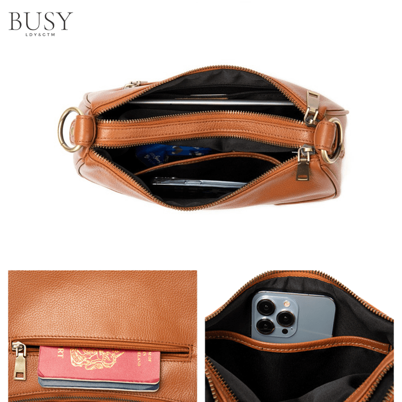 Fashion, accesorii si bijuterii - Femei - Accesorii femei - Genti si rucsacuri femei - Geanta dama Sophi, piele naturala, buzunar interior antifurt, de umar si de mana, maro - Infinity.ro