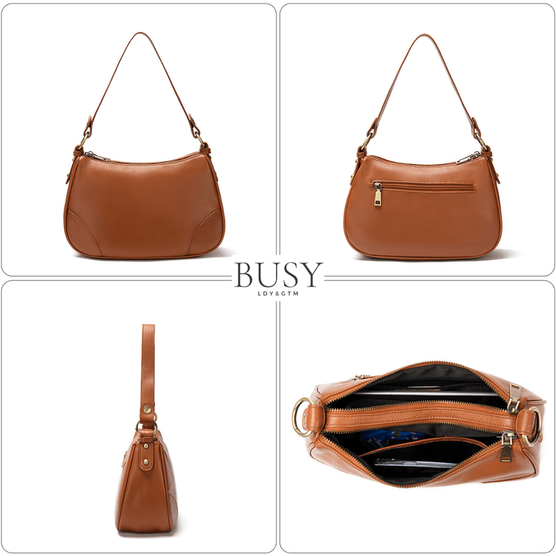 Fashion, accesorii si bijuterii - Femei - Accesorii femei - Genti si rucsacuri femei - Geanta dama Sophi, piele naturala, buzunar interior antifurt, de umar si de mana, maro - Infinity.ro