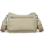 Fashion, accesorii si bijuterii - Femei - Accesorii femei - Genti si rucsacuri femei - Geanta din piele naturala pentru dama Emma, curea umar motiv traditional, Gri/bej - Infinity.ro