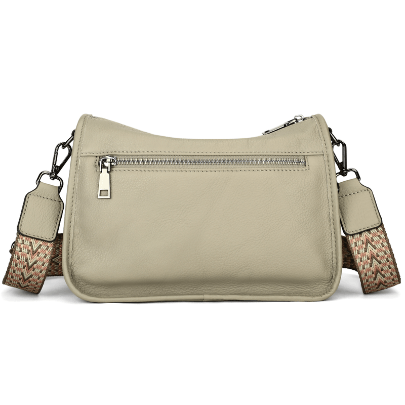 Fashion, accesorii si bijuterii - Femei - Accesorii femei - Genti si rucsacuri femei - Geanta din piele naturala pentru dama Emma, curea umar motiv traditional, Gri/bej - Infinity.ro