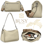 Fashion, accesorii si bijuterii - Femei - Accesorii femei - Genti si rucsacuri femei - Geanta din piele naturala pentru dama Emma, curea umar motiv traditional, Gri/bej - Infinity.ro