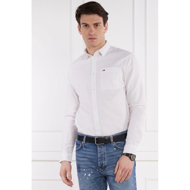 Fashion, accesorii si bijuterii - Barbati - Imbracaminte - Camasi barbati - Camasa Tommy Jeans regular fit din amestec de in S INTL Alb murdar - Infinity.ro