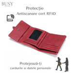 Fashion, accesorii si bijuterii - Femei - Accesorii femei - Portofele femei - Portofel dama Essential, piele naturala, multiple compartimente, bancnote carduri si permis, rosu - Infinity.ro