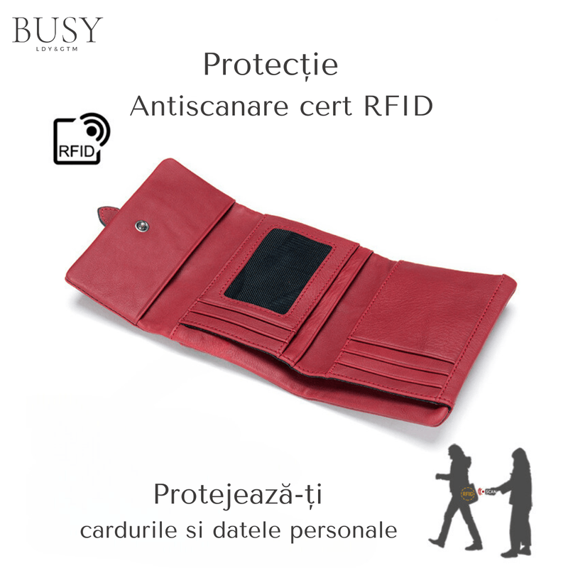 Fashion, accesorii si bijuterii - Femei - Accesorii femei - Portofele femei - Portofel dama Essential, piele naturala, multiple compartimente, bancnote carduri si permis, rosu - Infinity.ro