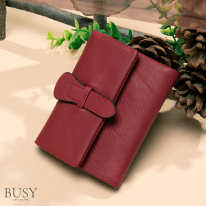 Portofel dama Essential, piele naturala, multiple compartimente, bancnote carduri si permis, rosu