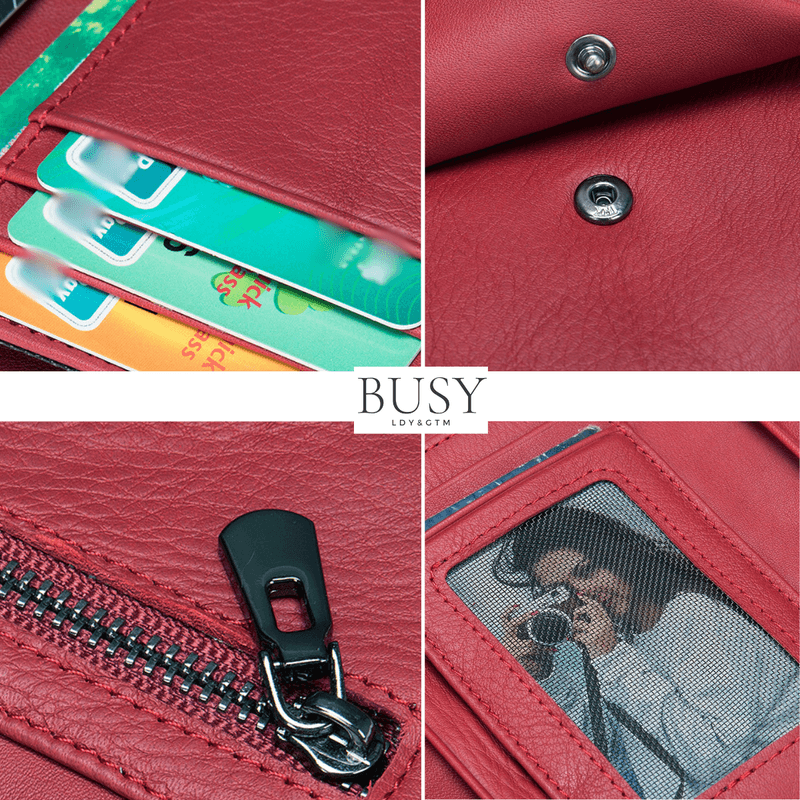 Fashion, accesorii si bijuterii - Femei - Accesorii femei - Portofele femei - Portofel dama Essential, piele naturala, multiple compartimente, bancnote carduri si permis, rosu - Infinity.ro