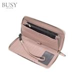 Fashion, accesorii si bijuterii - Femei - Accesorii femei - Portofele femei - Portofel dama Hera, piele naturala, compartiment smartphone, multiple sloturi, fermoar monede, roz pudra - Infinity.ro