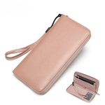 Fashion, accesorii si bijuterii - Femei - Accesorii femei - Portofele femei - Portofel dama Hera, piele naturala, compartiment smartphone, multiple sloturi, fermoar monede, roz pudra - Infinity.ro