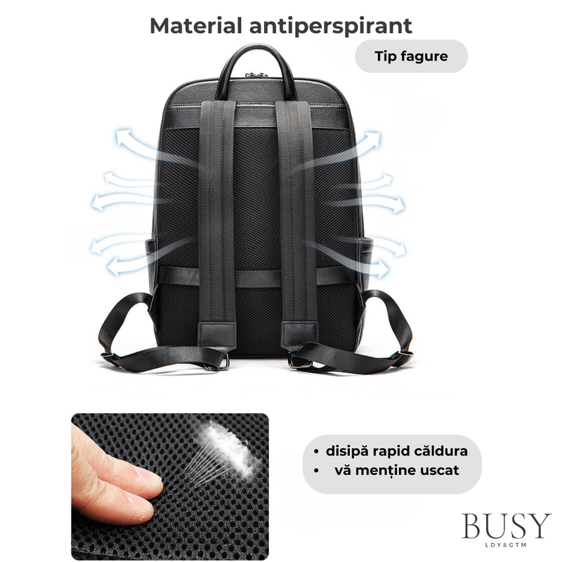 Fashion, accesorii si bijuterii - Barbati - Accesorii barbati - Genti si rucsacuri barbati - Rucsac laptop 15’ Industrial, barbati, piele naturala, suport troler, spate antiperspirant, negru - Infinity.ro