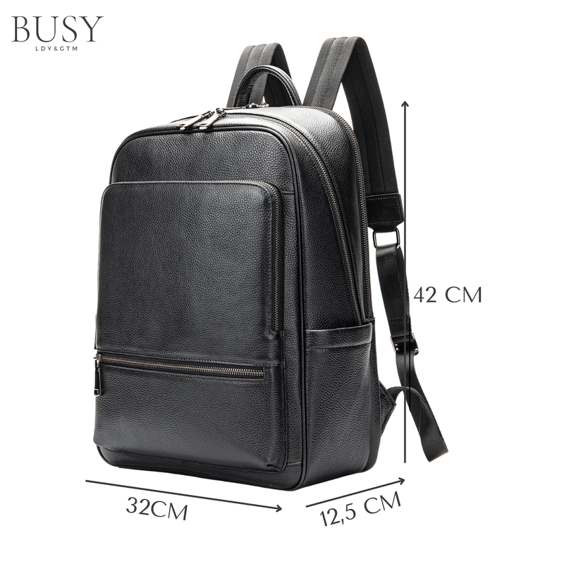Fashion, accesorii si bijuterii - Barbati - Accesorii barbati - Genti si rucsacuri barbati - Rucsac laptop 15’ Industrial, barbati, piele naturala, suport troler, spate antiperspirant, negru - Infinity.ro
