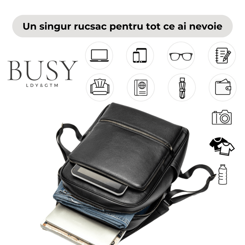 Fashion, accesorii si bijuterii - Barbati - Accesorii barbati - Genti si rucsacuri barbati - Rucsac laptop 15’ Industrial, barbati, piele naturala, suport troler, spate antiperspirant, negru - Infinity.ro